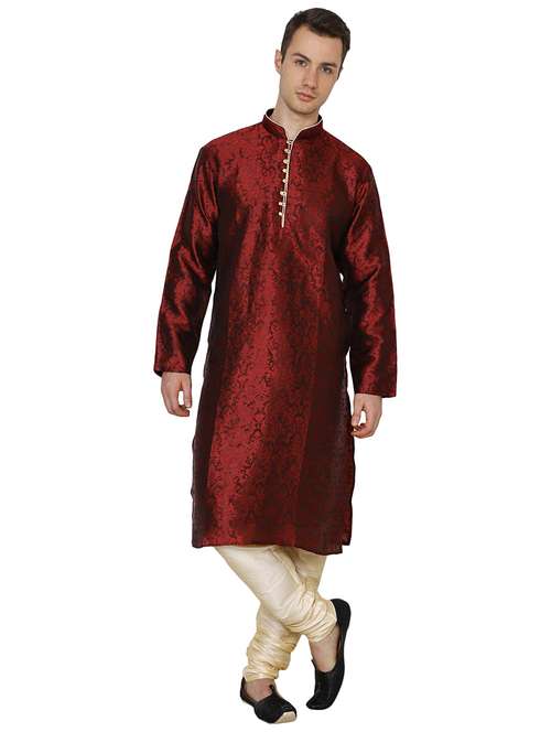 men self design mandarin neck kurta churidar ethnic wear set - 22000290 -  Standard Image - 0