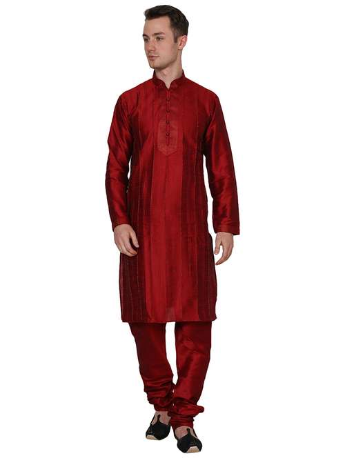 men solid mandarin neck kurta churidar ethnic wear set - 22000294 - Standard Image - 0