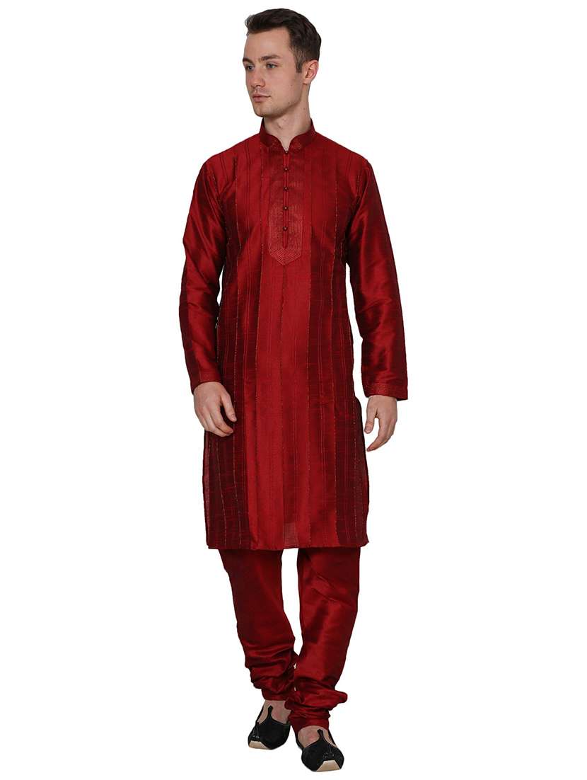 men solid mandarin neck kurta churidar ethnic wear set - 22000294 - Zoom Image - 0
