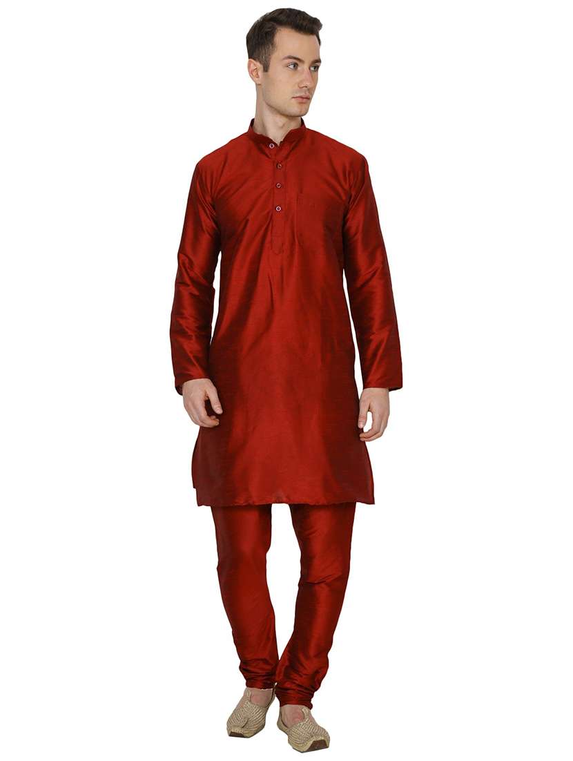 men solid mandarin neck kurta churidar ethnic wear set - 22000355 - Zoom Image - 0