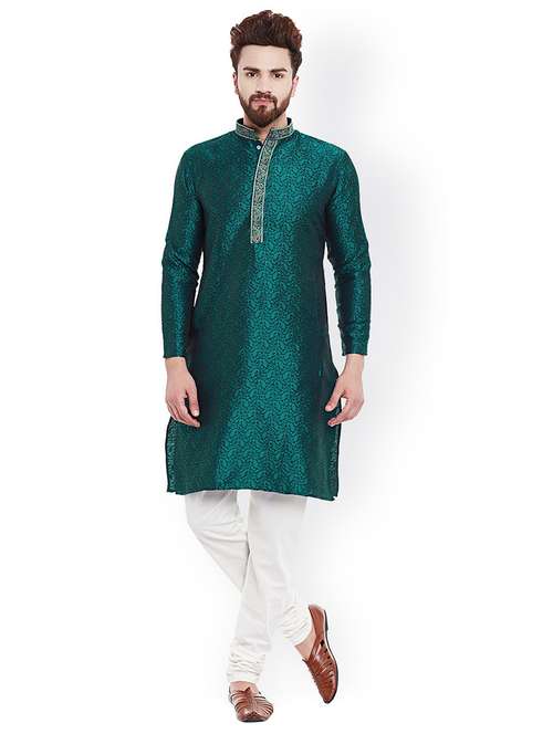 men self design mandarin neck kurta churidar ethnic wear set - 22000359 - Standard Image - 0