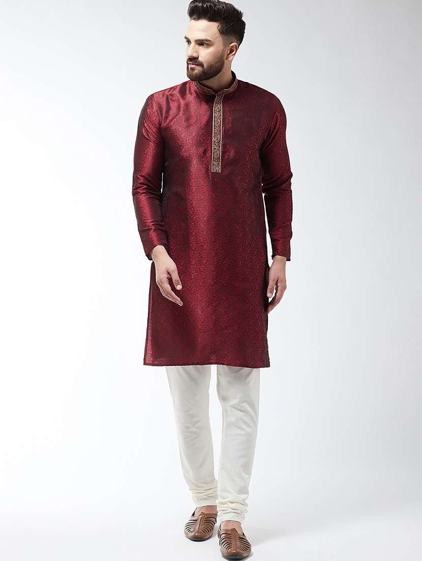 men self design mandarin neck kurta churidar ethnic wear set - 22000384 - Zoom Image - 0