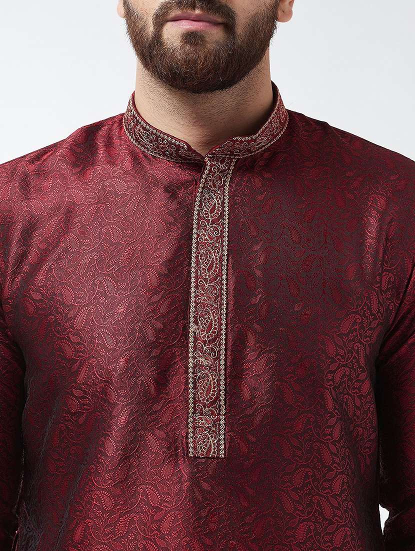 men self design mandarin neck kurta churidar ethnic wear set - 22000384 - Standard Image - 3