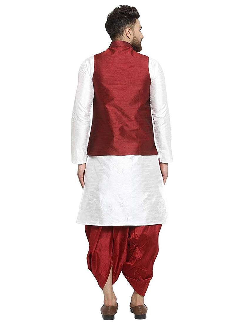 men solid mandarin neck dhoti kurta with jacket ethnic wear set - 22000402 - Standard Image - 3