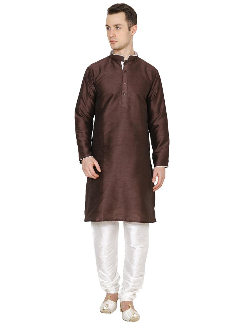 men solid mandarin neck kurta churidar ethnic wear set - 22000405 -  Zoom Image - 0