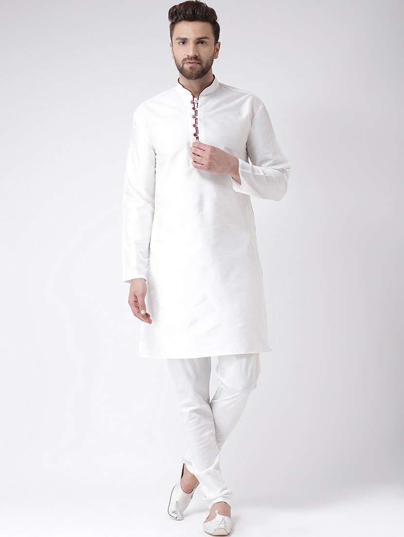 men solid mandarin neck kurta churidar ethnic wear set - 22000421 -  Zoom Image - 0