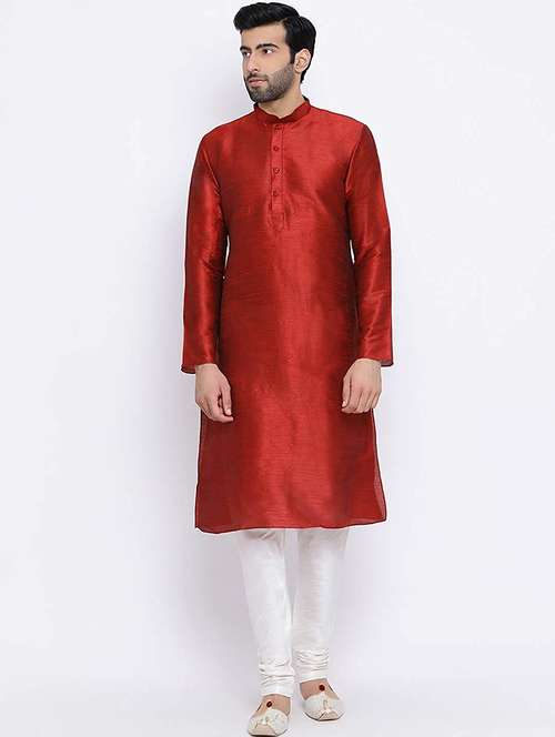 men solid mandarin neck kurta churidar ethnic wear set - 22000467 - Standard Image - 0