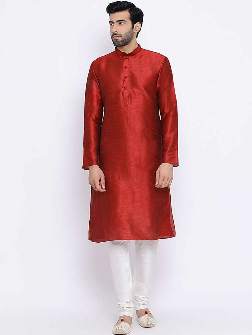 men solid mandarin neck kurta churidar ethnic wear set - 22000467 - Zoom Image - 0
