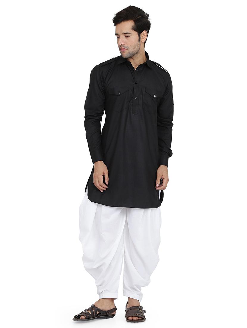 men solid long sleeve pathani ethnic wear set