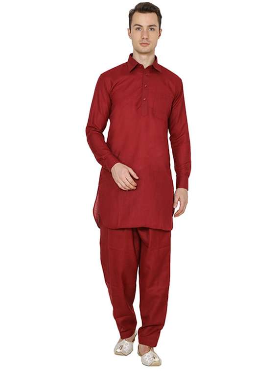 men solid long sleeve pathani ethnic wear set - 22000619 - Zoom Image - 0