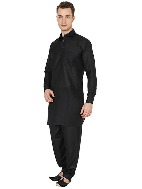 men solid long sleeve pathani ethnic wear set