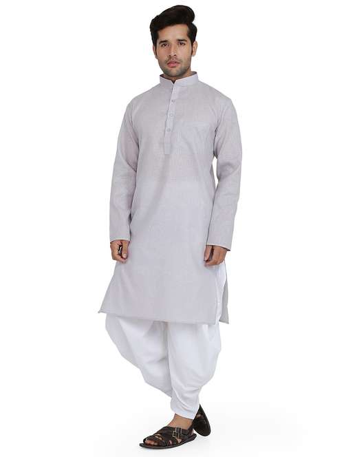 men solid long sleeve kurta and dhoti set - 22000628 - Standard Image - 0