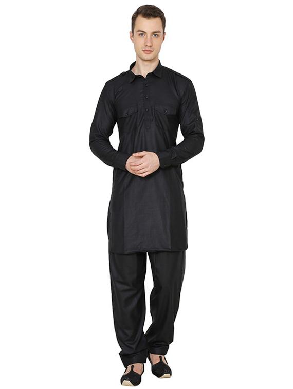 men solid long sleeve pathani ethnic wear set