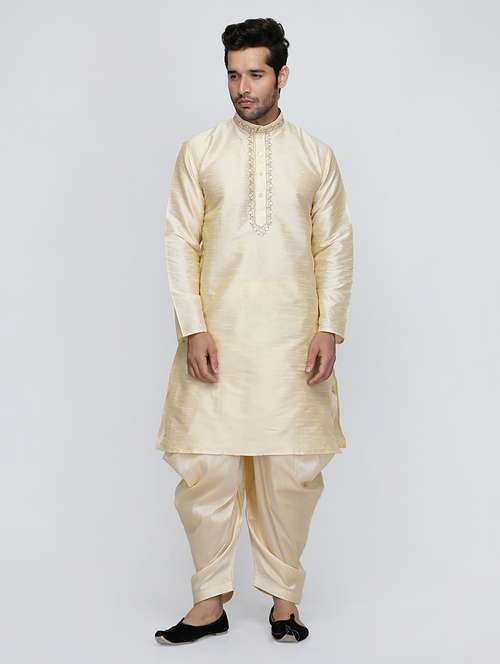 men solid mandarin neck dhoti kurta ethnic wear set - 22000689 - Standard Image - 0