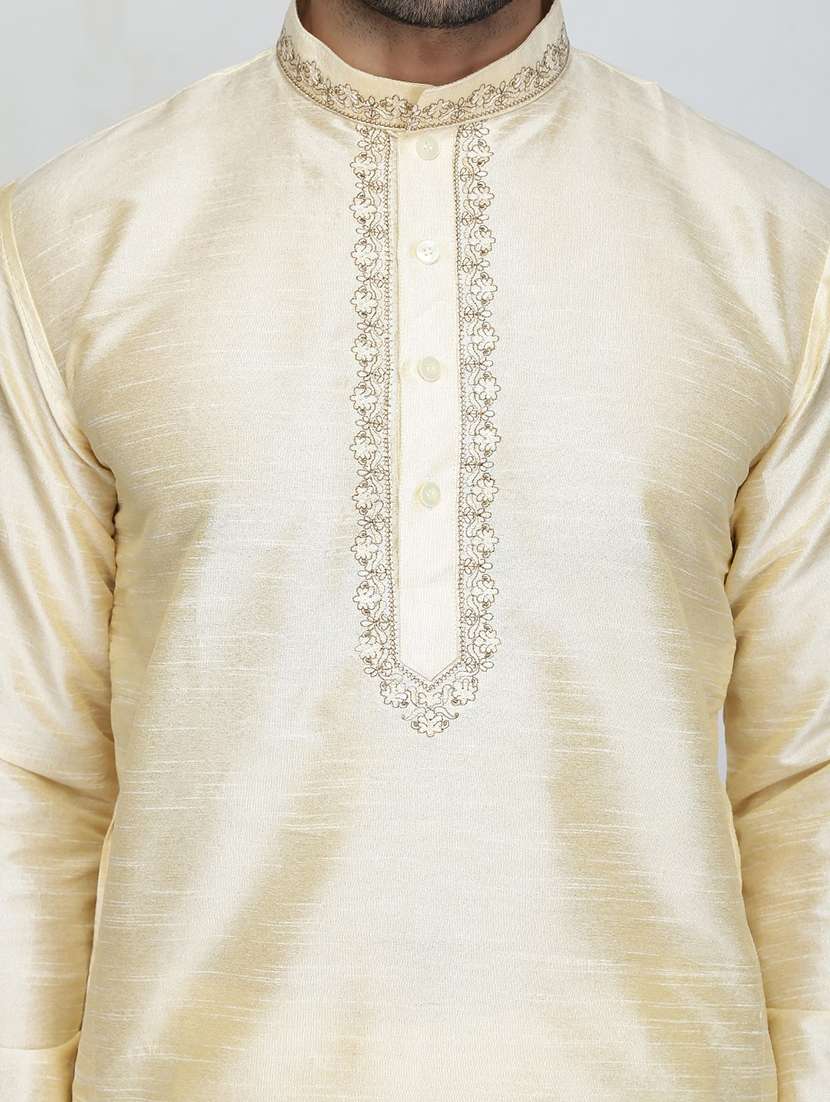 men solid mandarin neck dhoti kurta ethnic wear set - 22000689 - Standard Image - 5