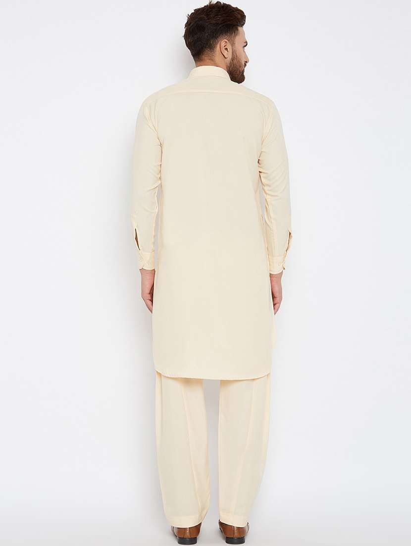 men cream solid long sleeve pathani set - 22000729 - Standard Image - 3