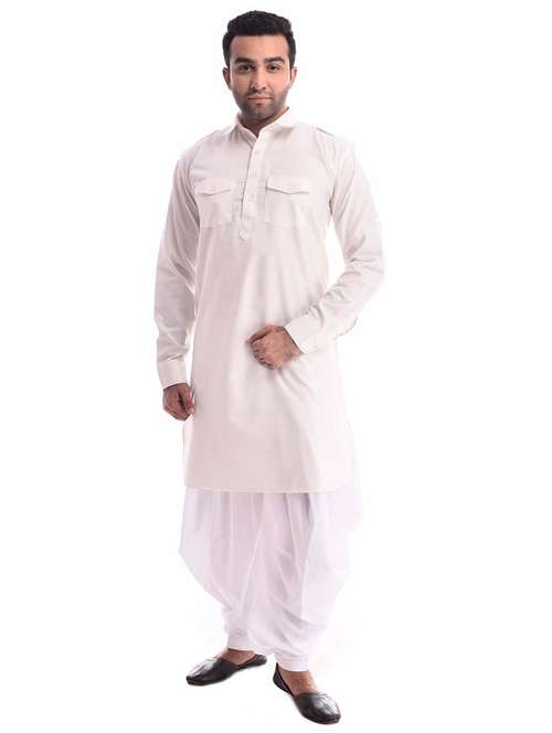 men solid long sleeve pathani kurta set - 22000827 -  Standard Image - 0