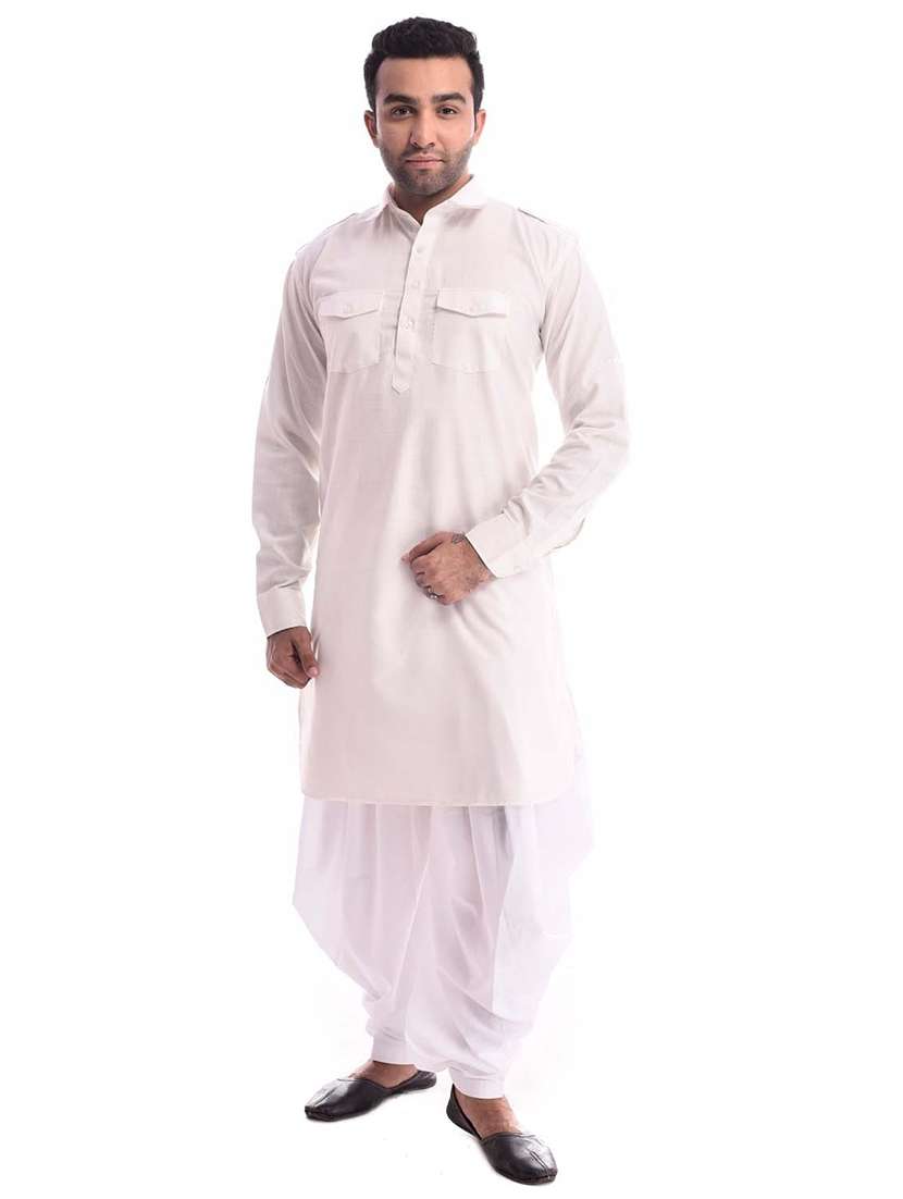 men solid long sleeve pathani kurta set - 22000827 -  Zoom Image - 0