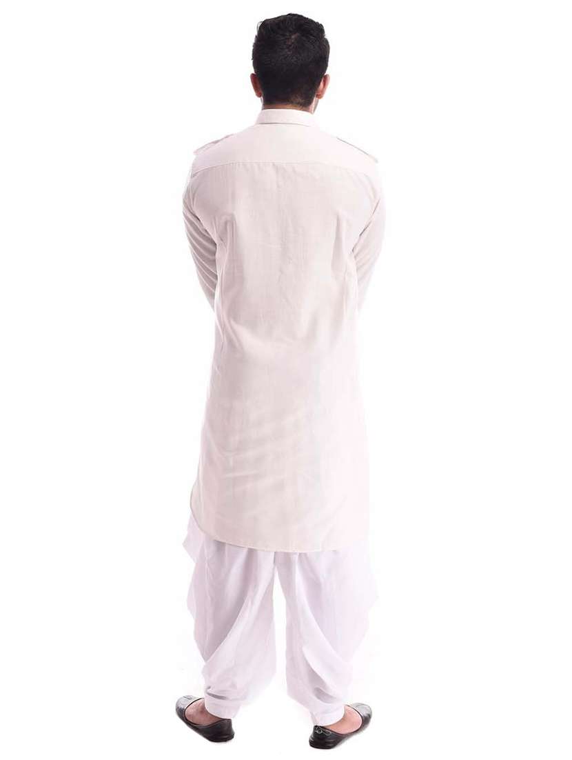 men solid long sleeve pathani kurta set - 22000827 - Standard Image - 3