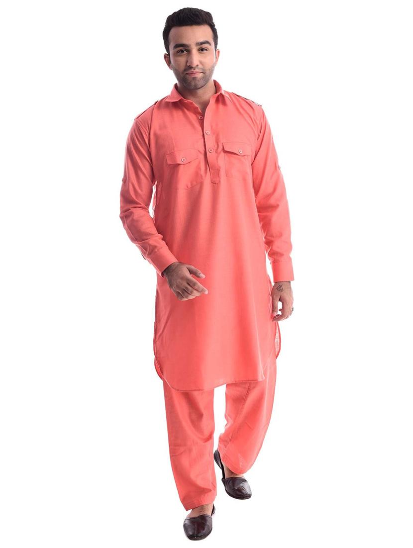 men solid long sleeve pathani kurta set - 22000830 - Zoom Image - 0