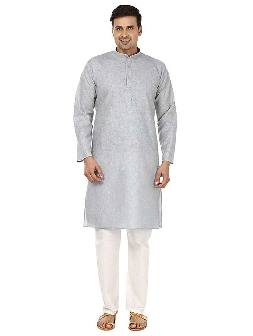men solid long sleeve kurta and pyjama set - 22000847 - Zoom Image - 0