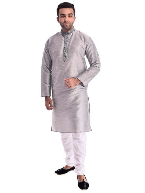 men solid long sleeve kurta and churidar set - 22000890 -  Standard Image - 0