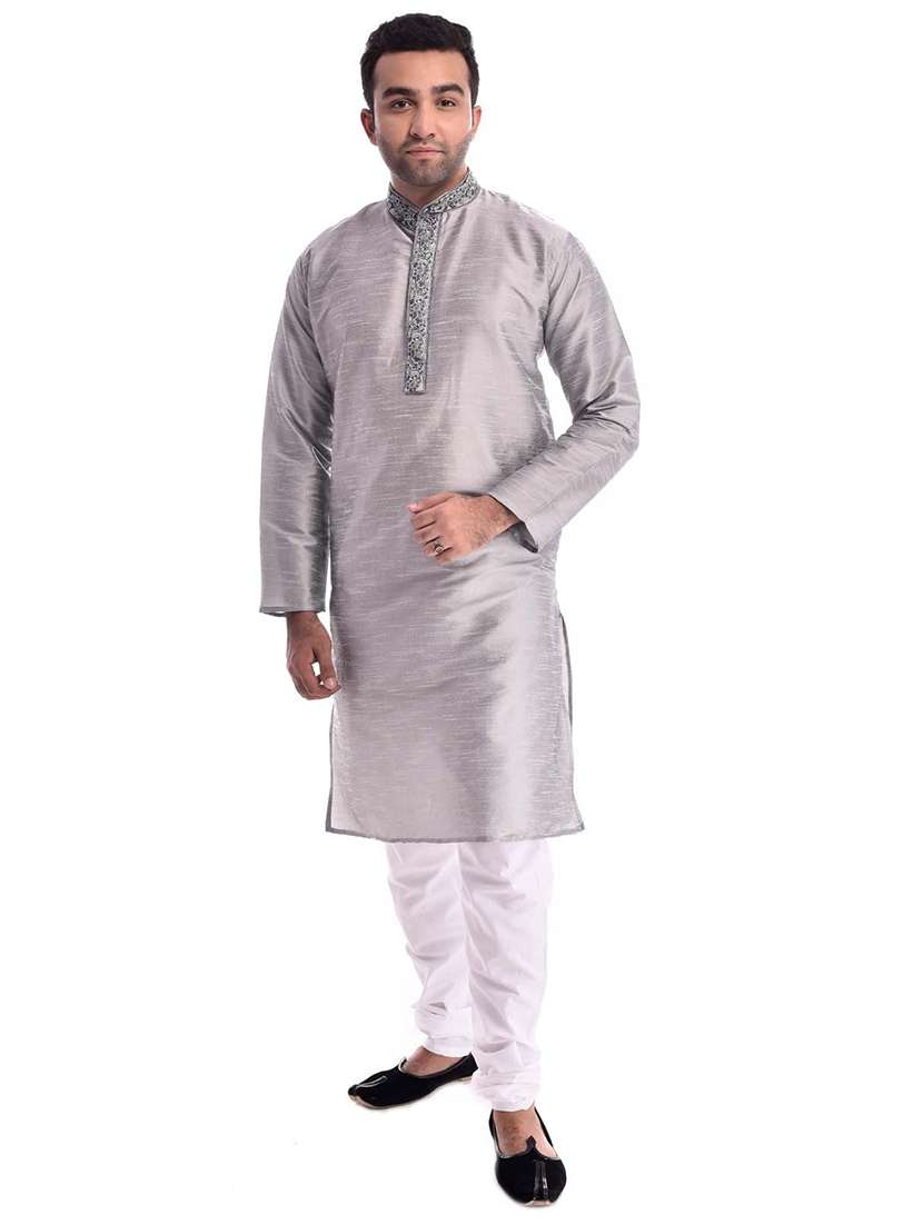 men solid long sleeve kurta and churidar set - 22000890 -  Zoom Image - 0