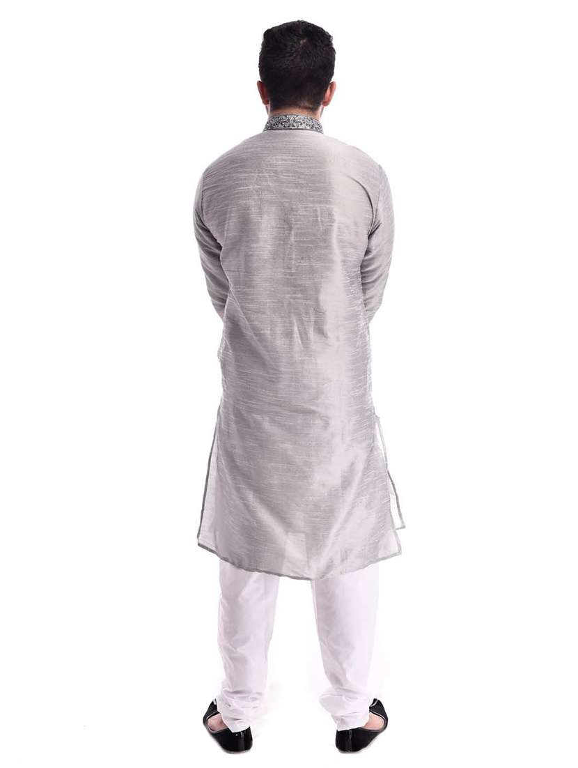 men solid long sleeve kurta and churidar set - 22000890 - Standard Image - 3