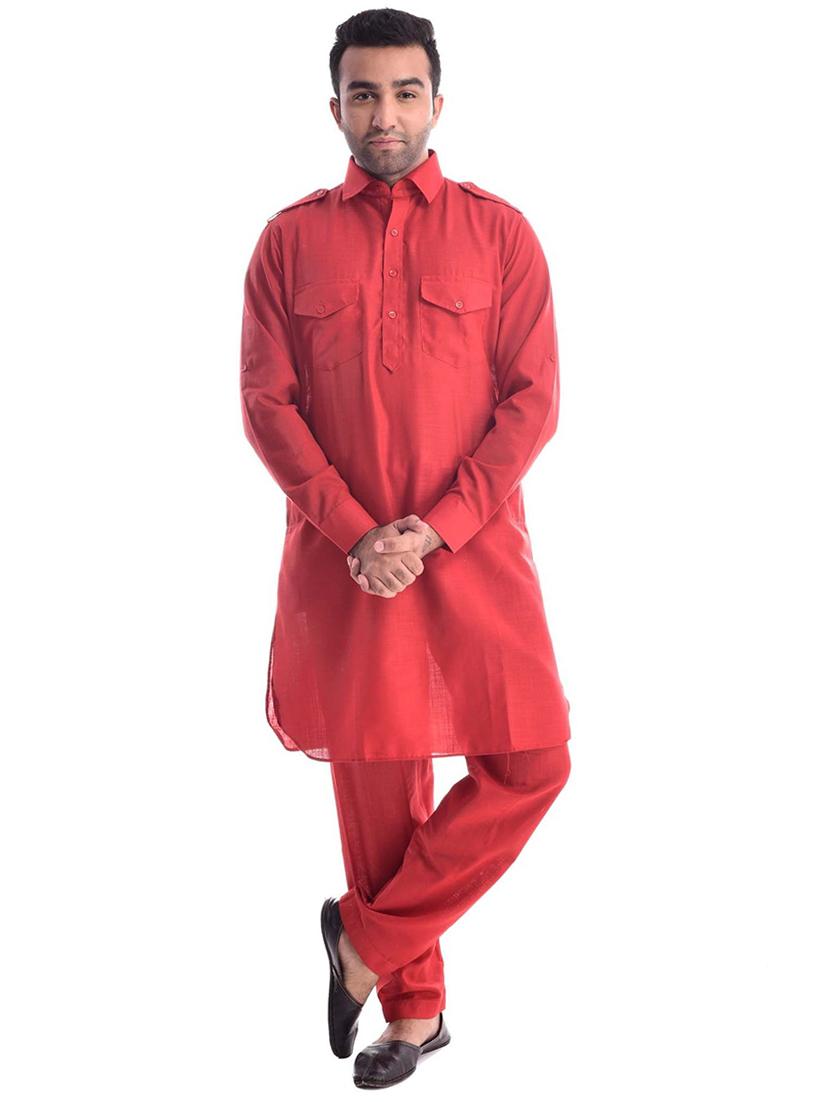 men solid long sleeve pathnai kurta set