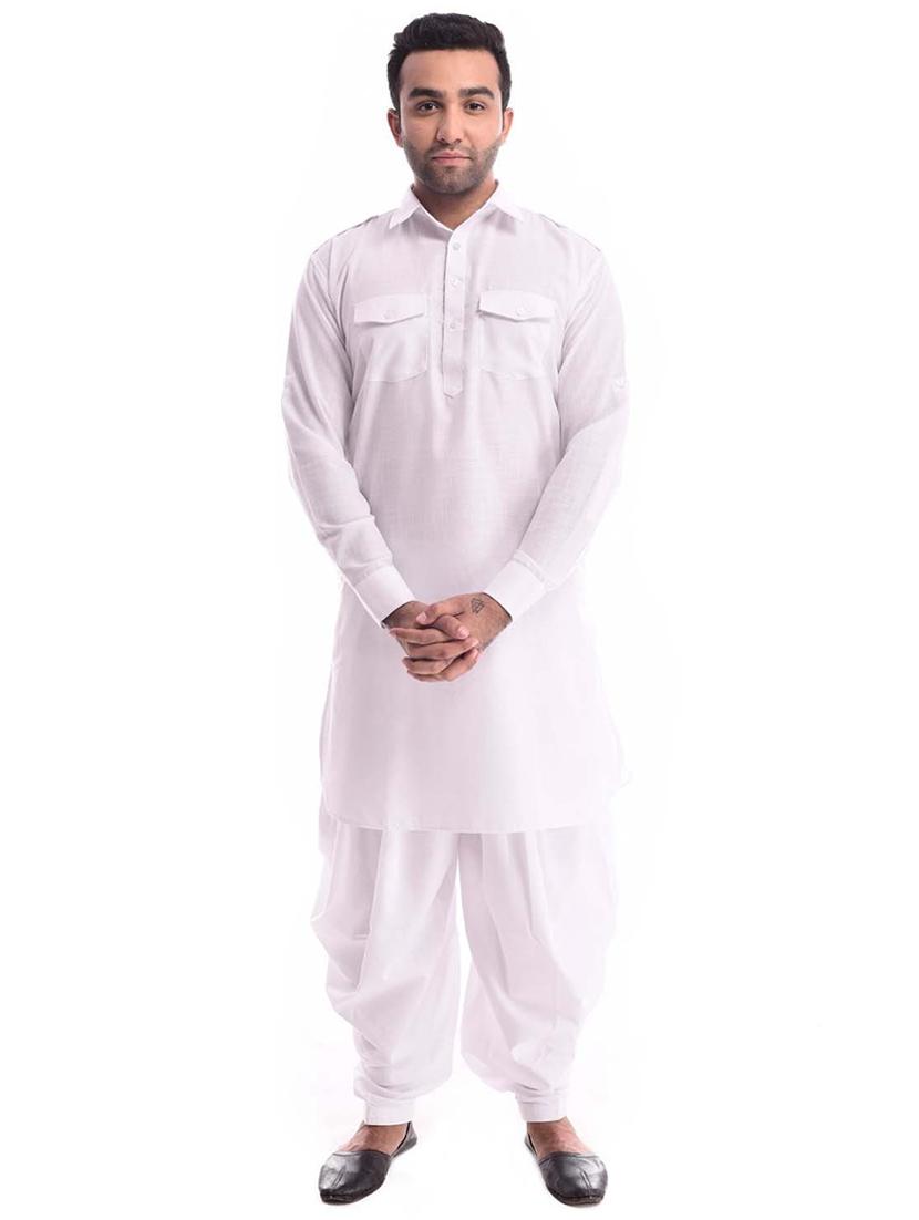 men solid long sleeve pathani kurta set