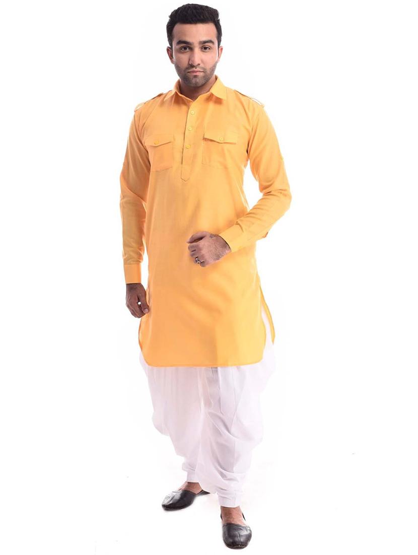 men solid long sleeve pathani kurta set