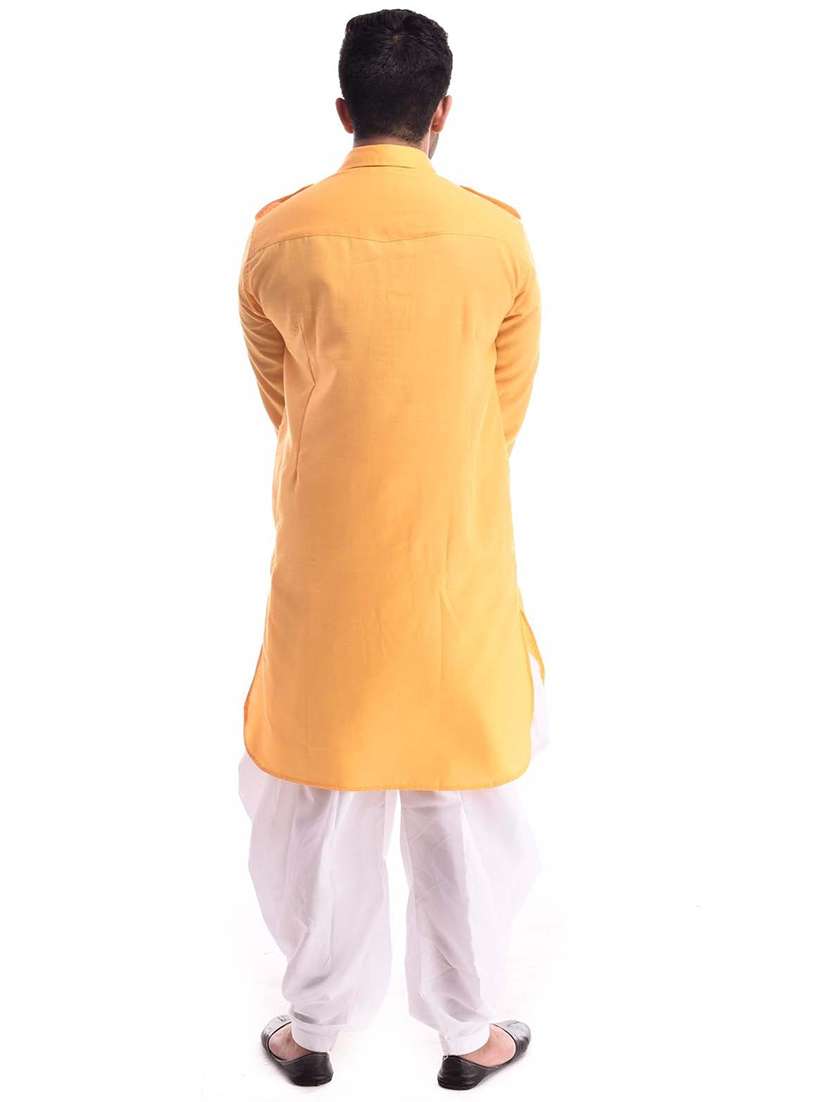 men solid long sleeve pathani kurta set - 22001020 - Standard Image - 3