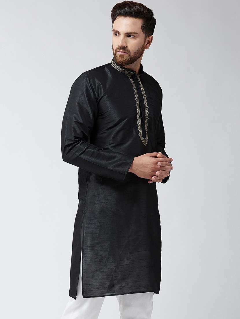 men solid mandarin collar long sleeve kurta - 22001022 - Zoom Image - 0