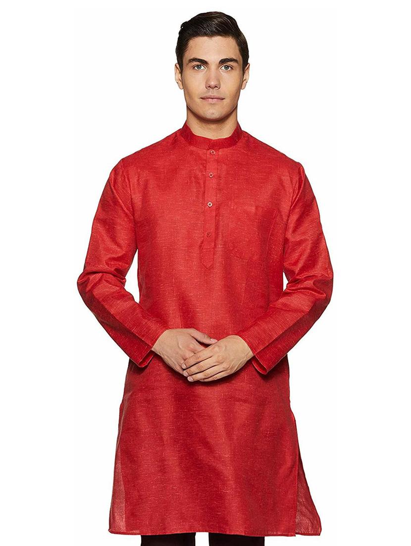 men solid mandarin neck long sleeve kurta