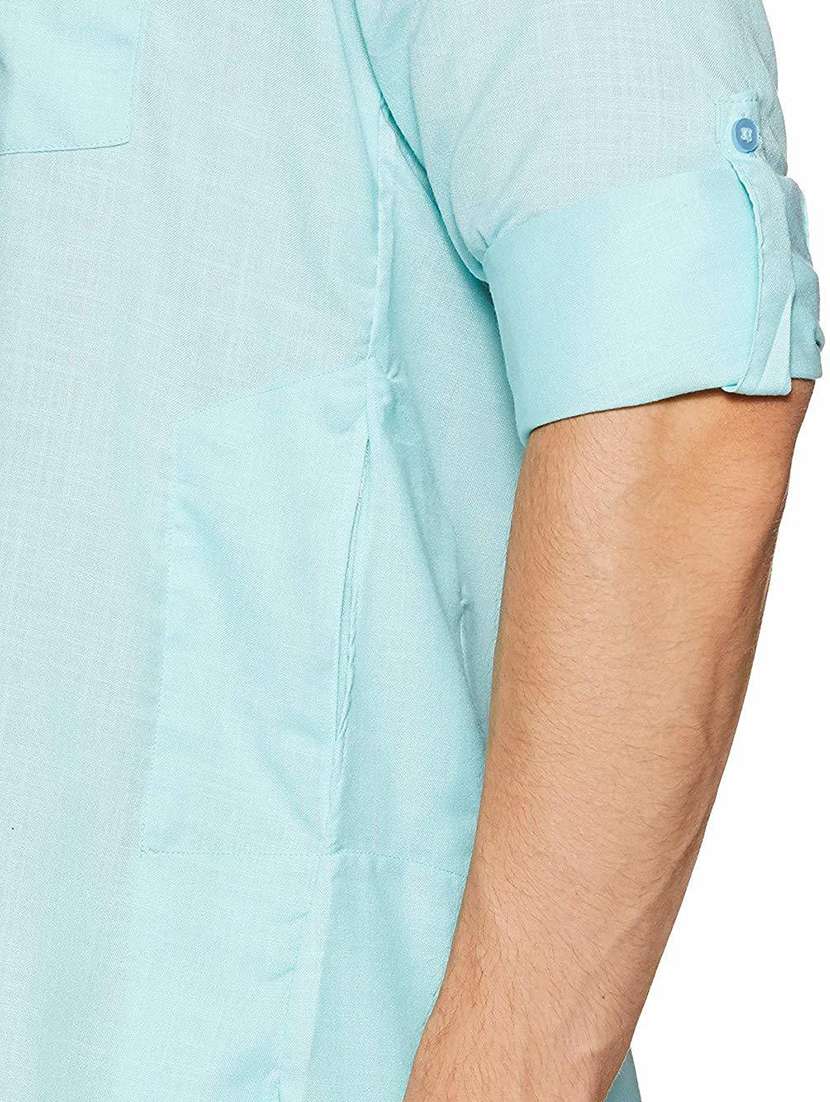 men solid collared long sleeve pathani kurta - 22001036 -  Standard Image - 3