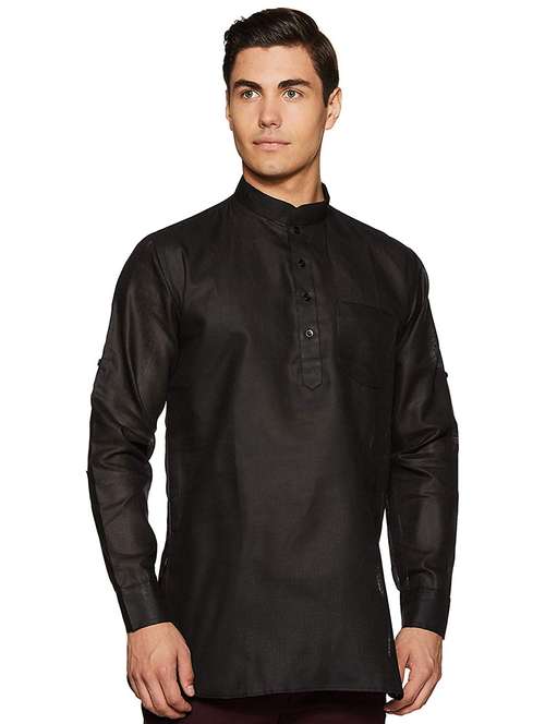 men solid mandarin neck long sleeve short kurta - 22001043 -  Standard Image - 0
