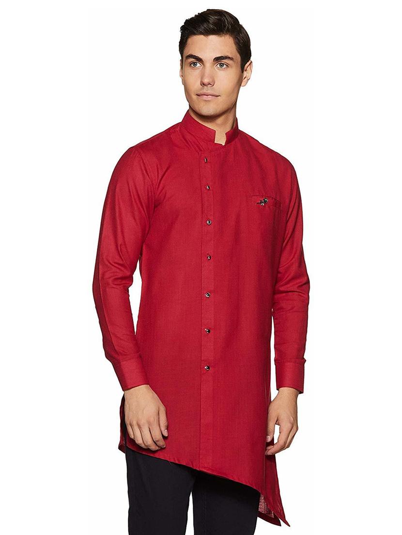 men solid mandarin collar long sleeve asymmetric kurta - 22001056 - Zoom Image - 0