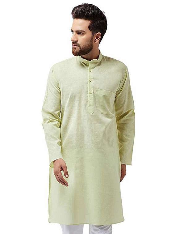 men solid mandarin neck long kurta - 22001072 - Zoom Image - 0