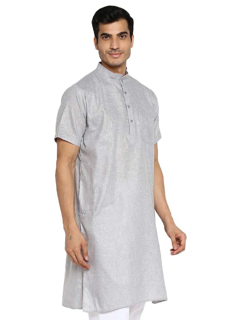 men solid mandarin collar short sleeve kurta - 22001074 - Standard Image - 3
