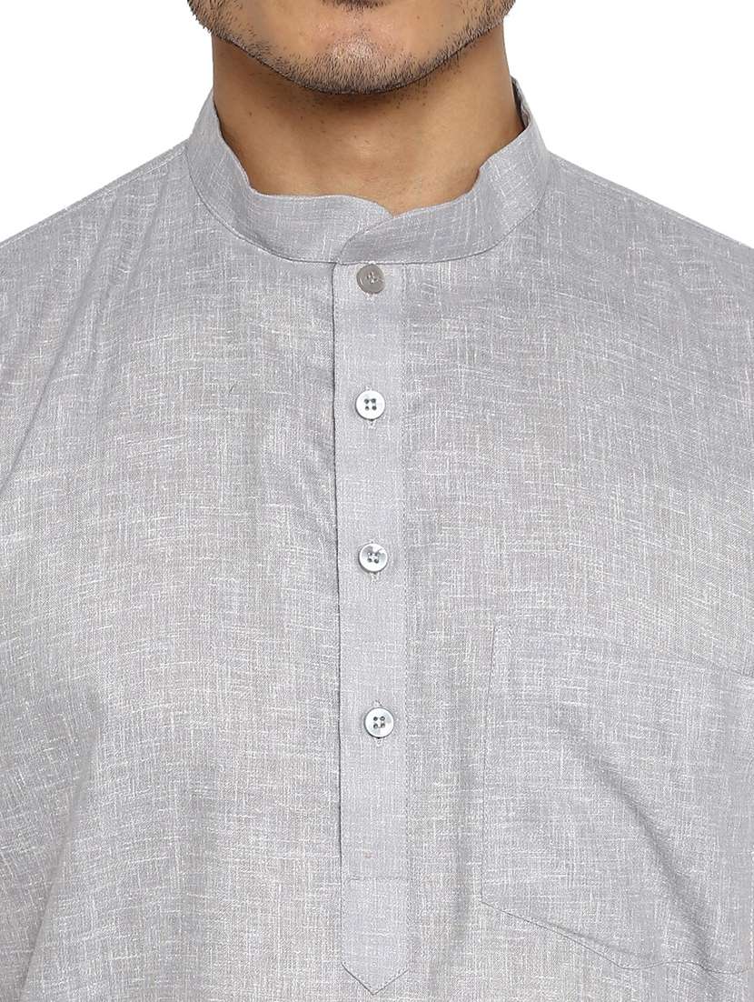 men solid mandarin collar short sleeve kurta - 22001074 - Standard Image - 5