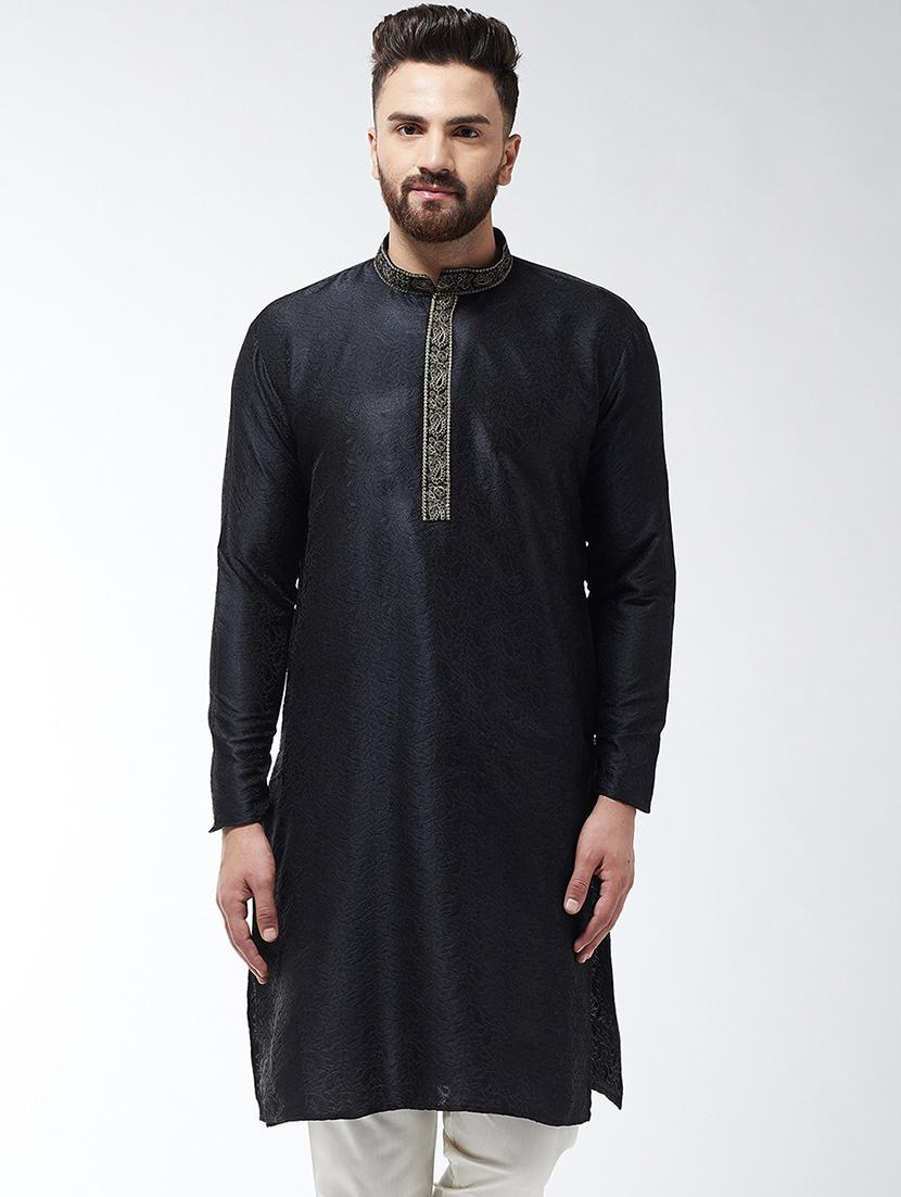 men solid mandarin collar long sleeve kurta 