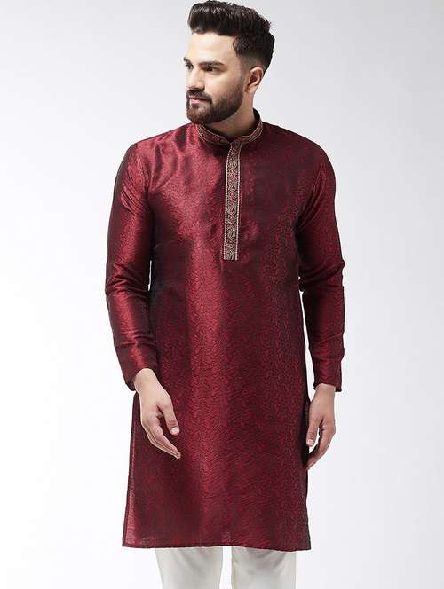 men embroidered mandarin collar long sleeve kurta  - 22001081 -  Standard Image - 0