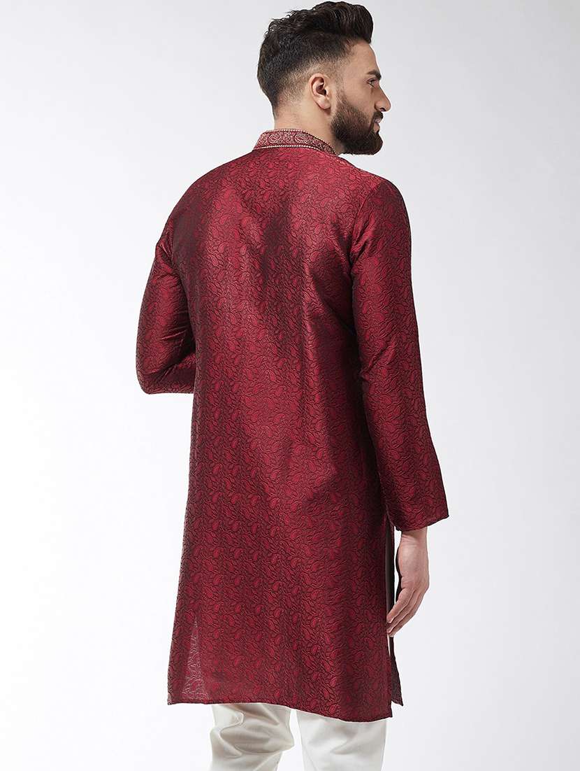 men embroidered mandarin collar long sleeve kurta - 22001081 - Standard Image - 3