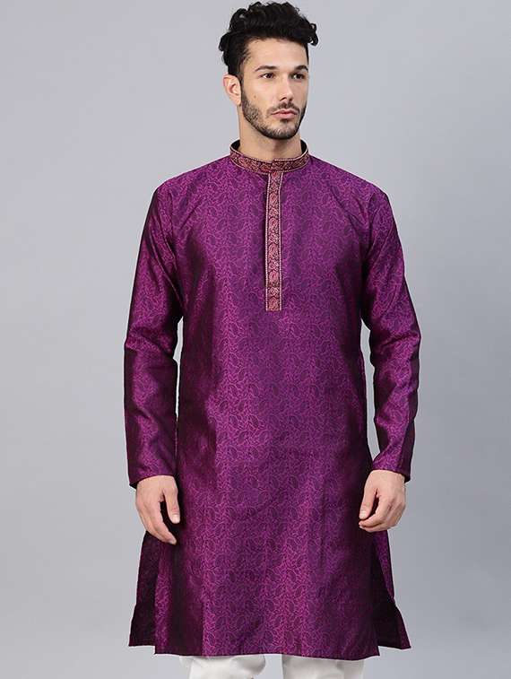 men embroidered mandarin collar long sleeve kurta - 22001086 -  Zoom Image - 0