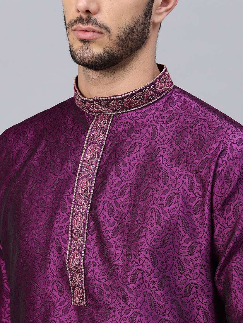 men embroidered mandarin collar long sleeve kurta - 22001086 -  Standard Image - 3
