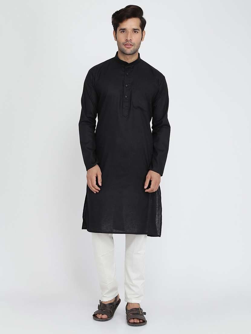 men solid mandarin collar long sleeve kurta - 22001138 - Standard Image - 3
