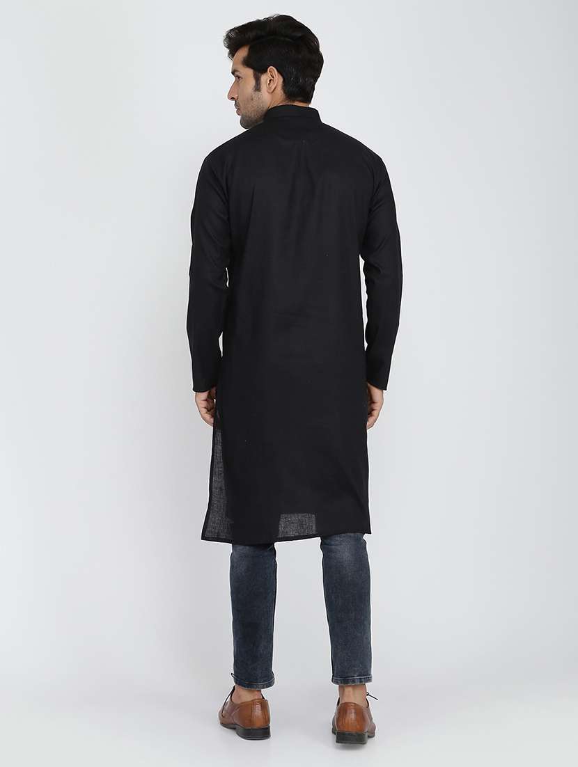 men solid mandarin collar long sleeve kurta - 22001138 - Standard Image - 5