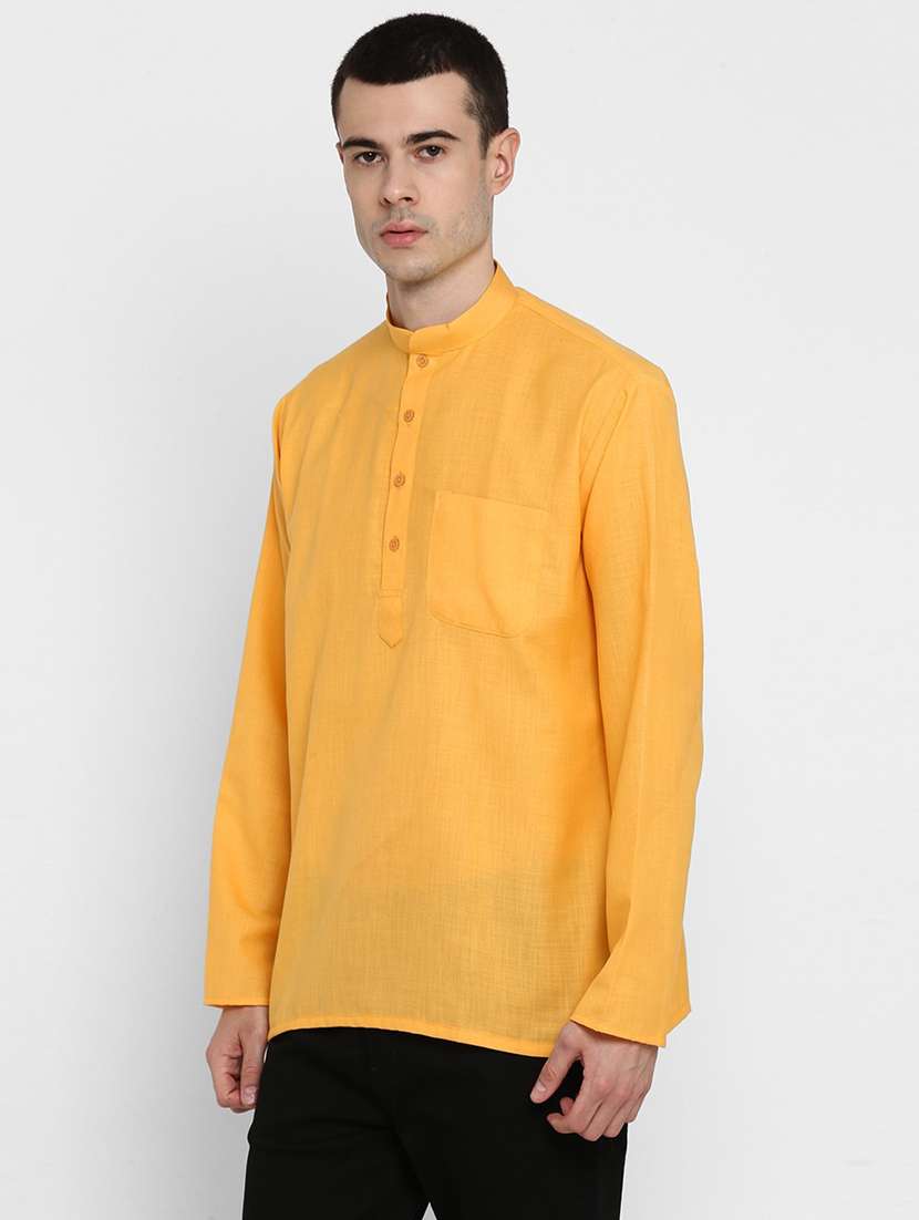 men solid mandarin collar long sleeve short kurta - 22001156 - Standard Image - 3
