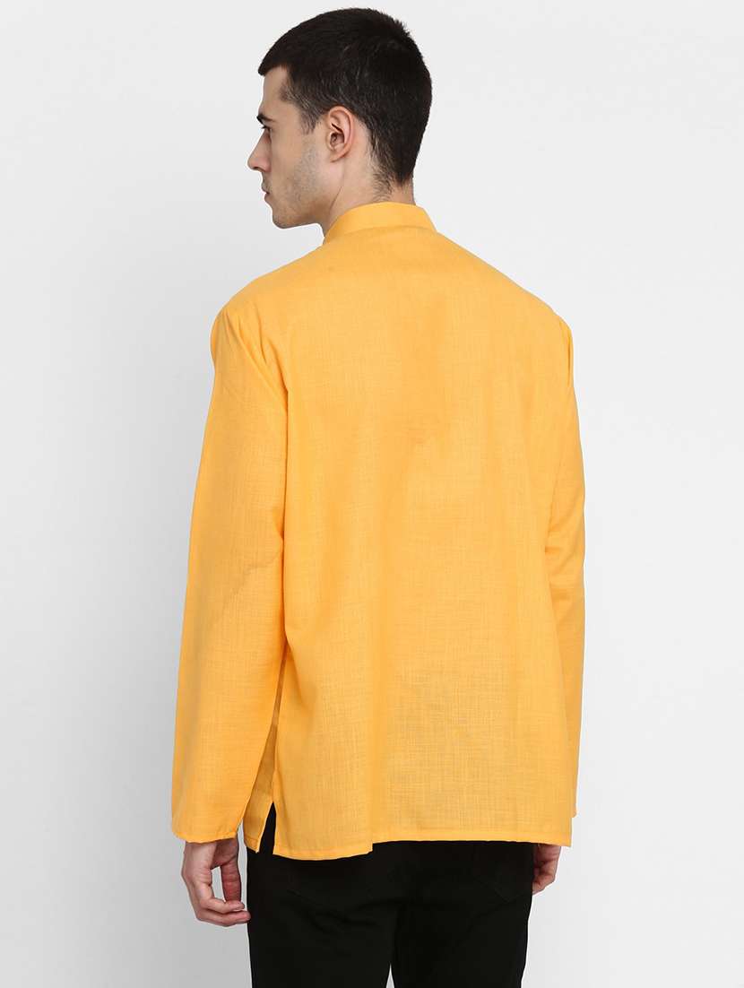 men solid mandarin collar long sleeve short kurta - 22001156 - Standard Image - 5