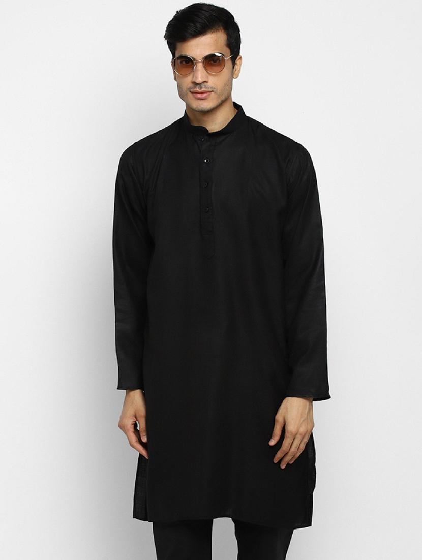men solid mandarin collar long sleeve kurta 